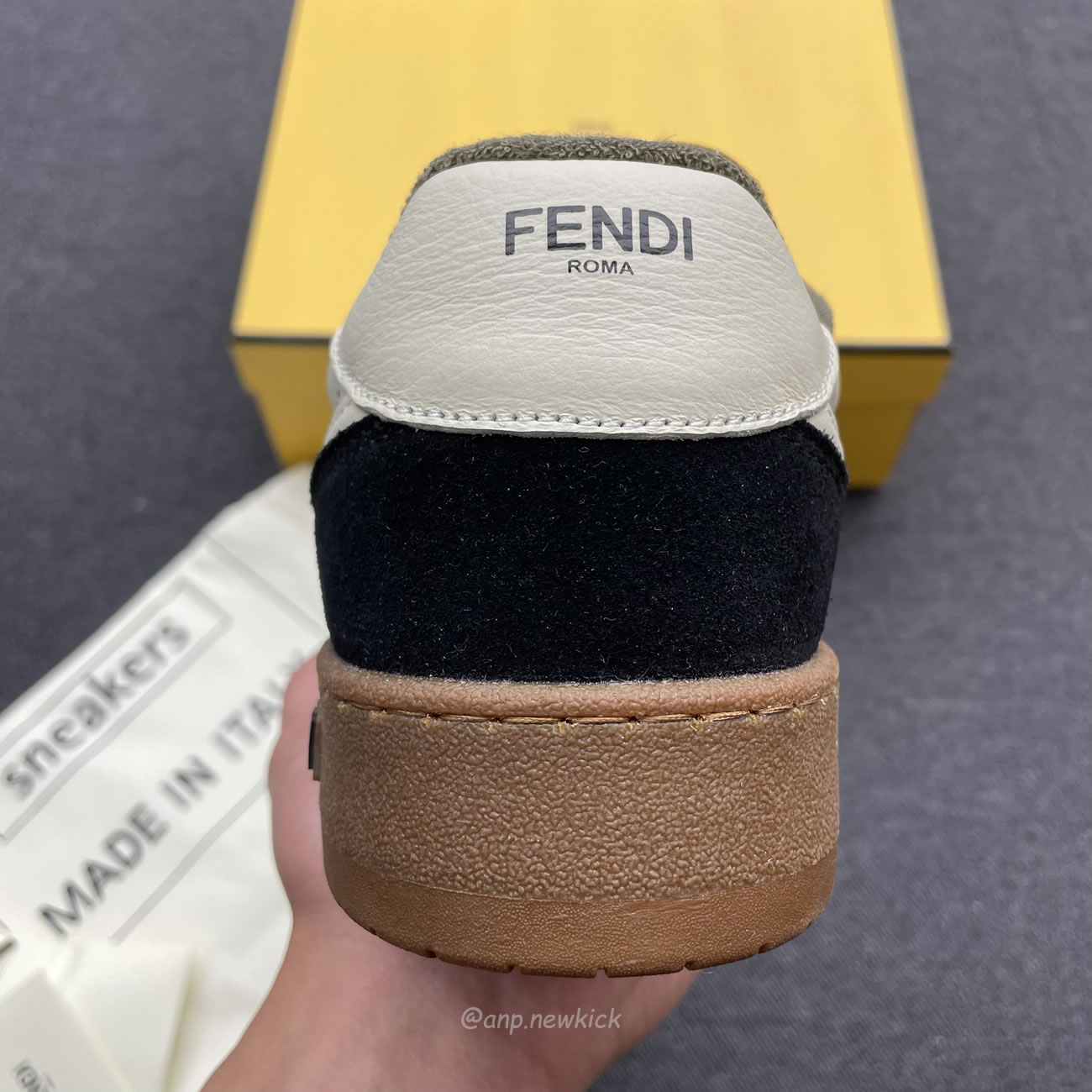 Fendi Match Cream Black White Suede And Leather Low Top Sneakers (15) - newkick.org